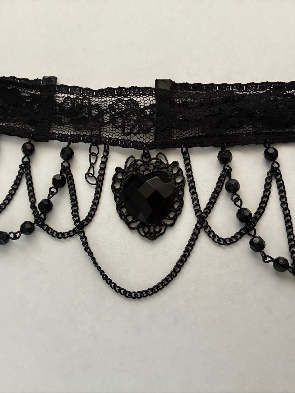 Black Lace Heart Choker Necklace - Gothic Statement